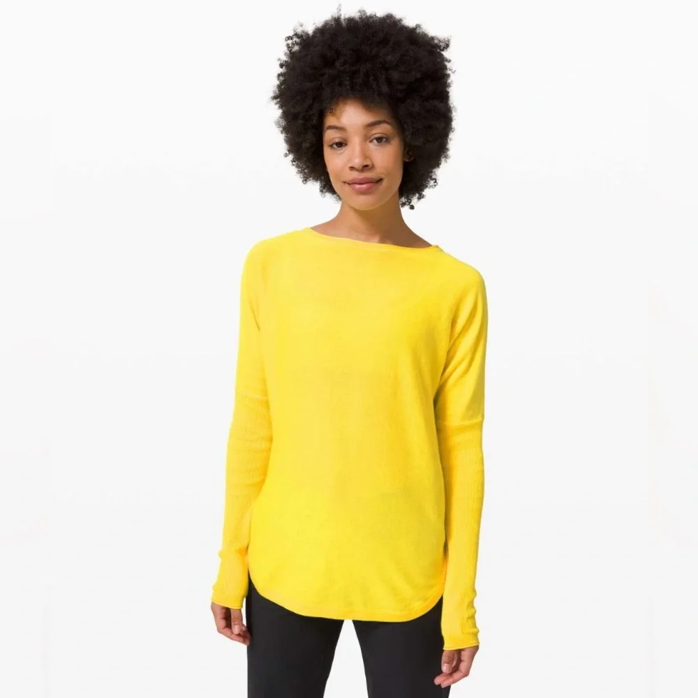 Lululemon 100% Cotton Lightweight Long Sleeve Tee Sweater Top Yellow Size 6 EUC
